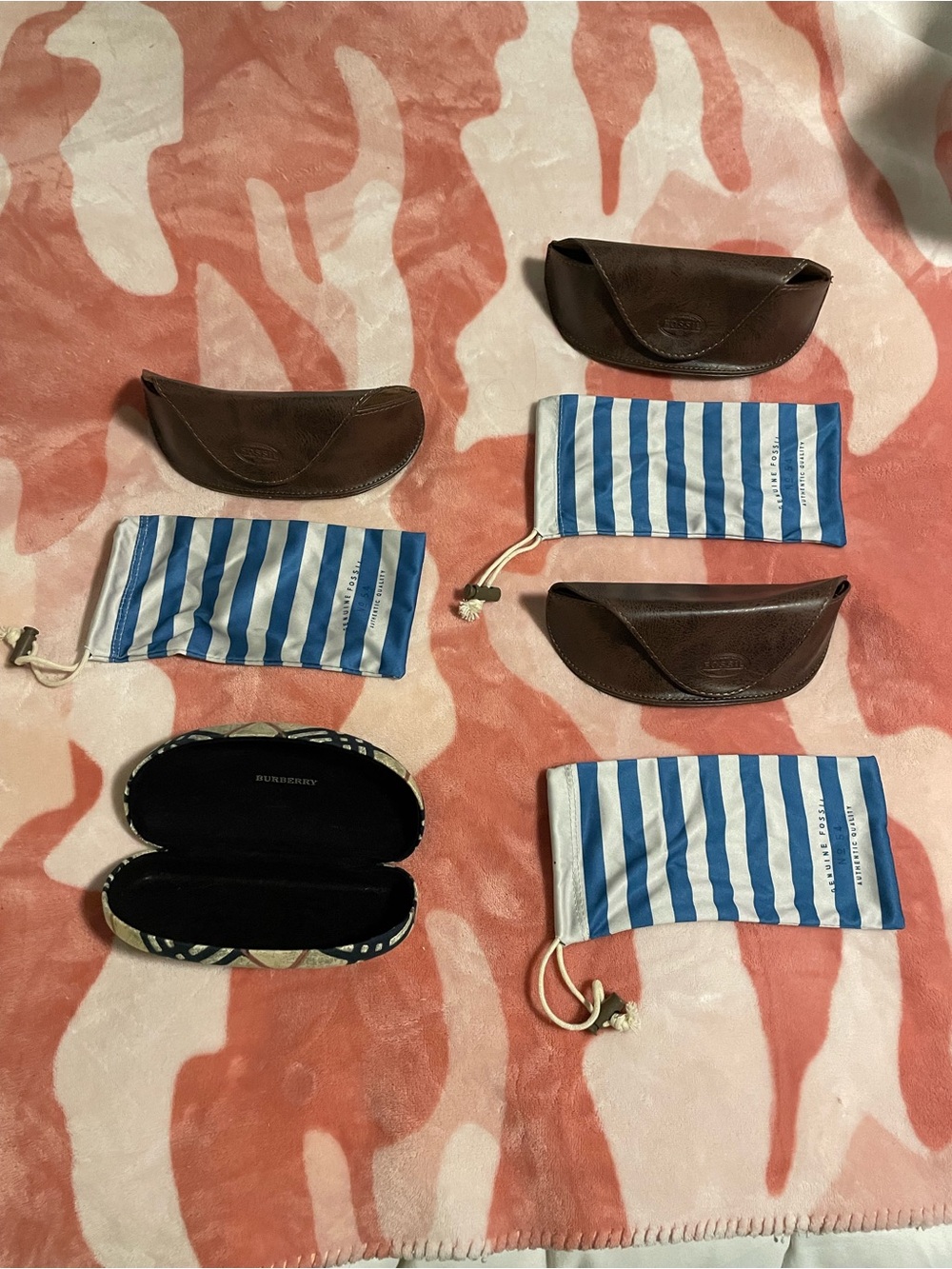 Fossil and Burberry Sunglass Case & Bag Bundle of 4